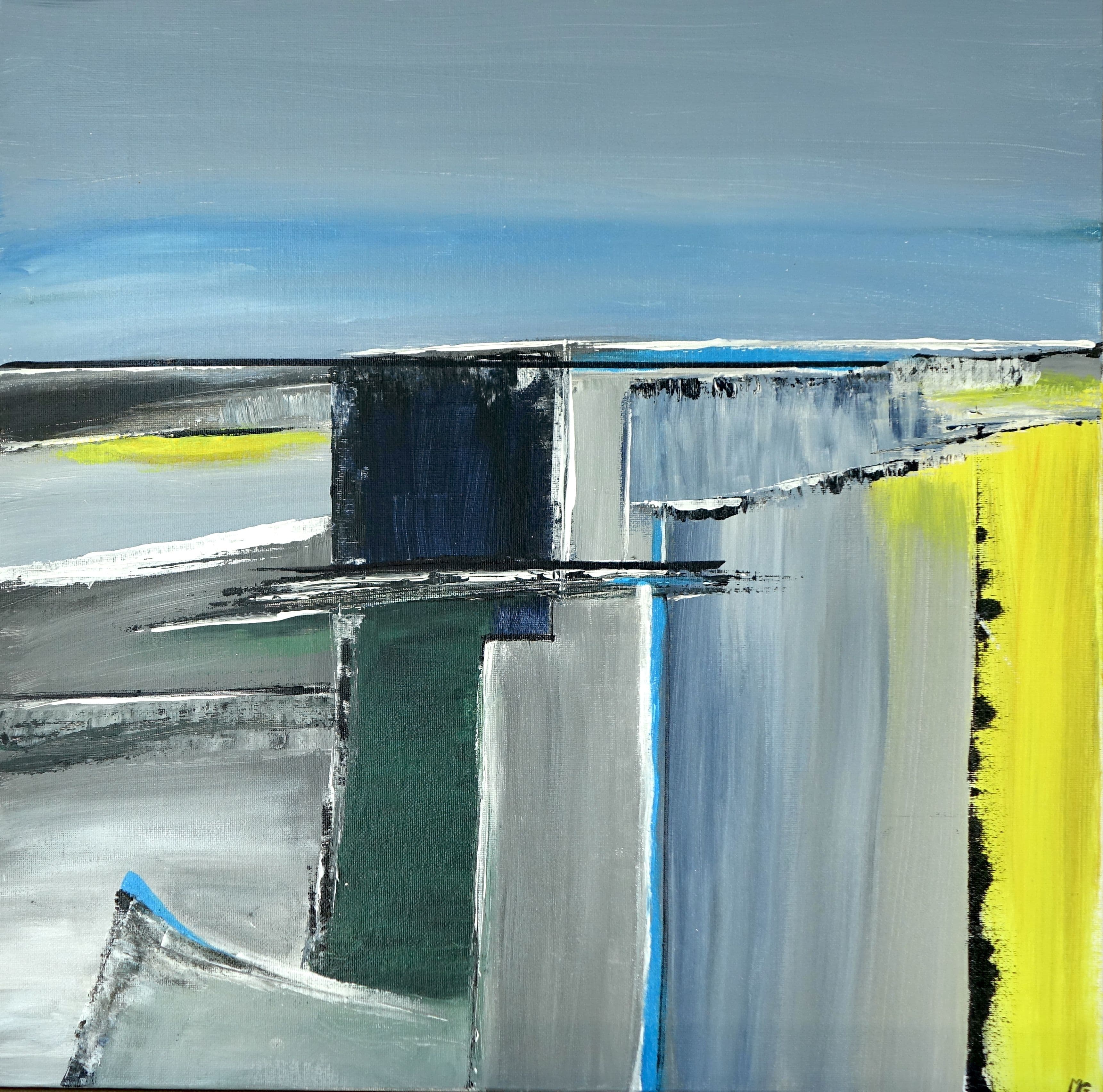 Peinture Tempête, huile 50 x 50 cm aux couleurs marines.