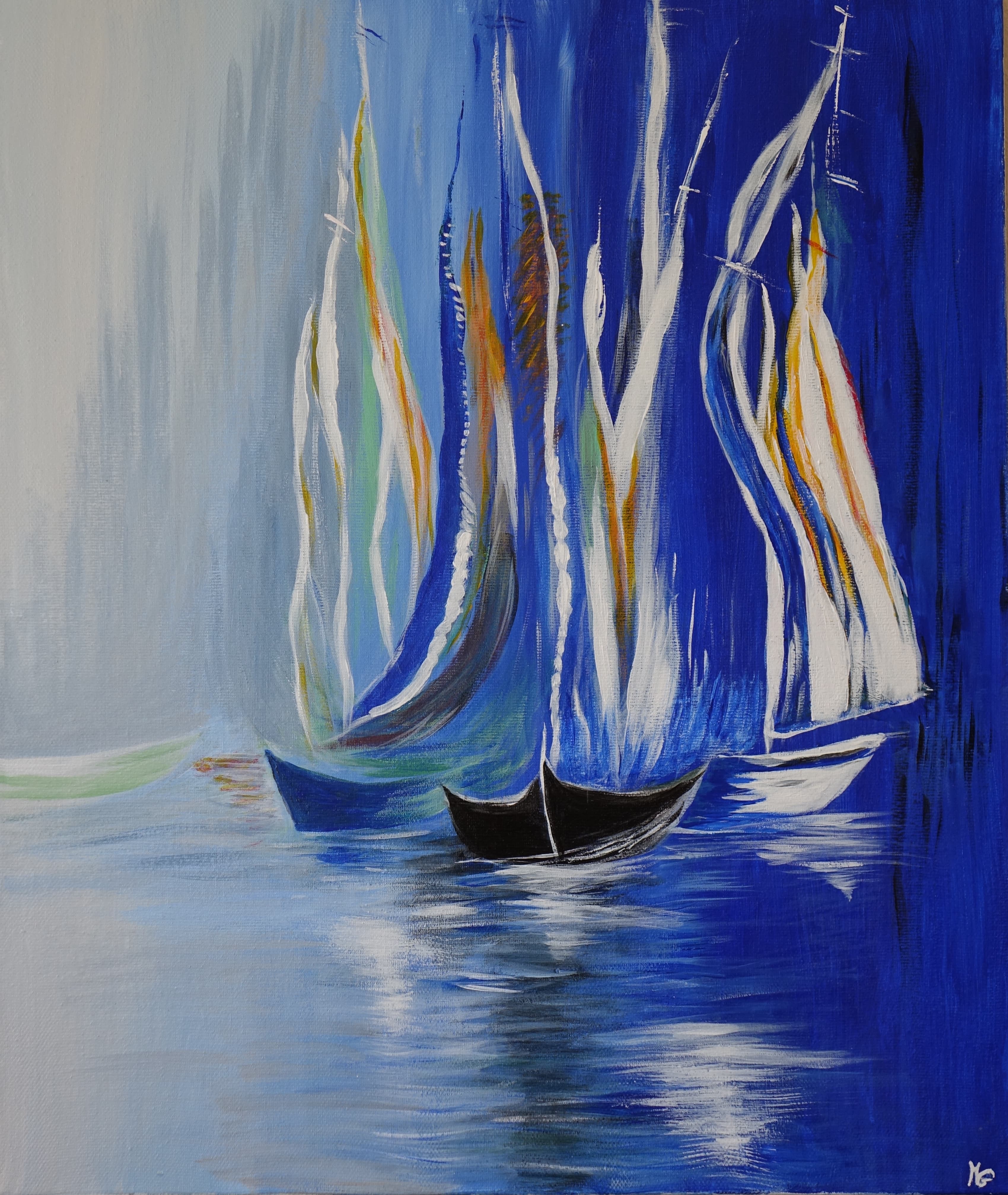 Tableau Sous la brise, acrylique 65 x 54 cm, évoquant la douceur d'une brise légère et un mouvement apaisant.