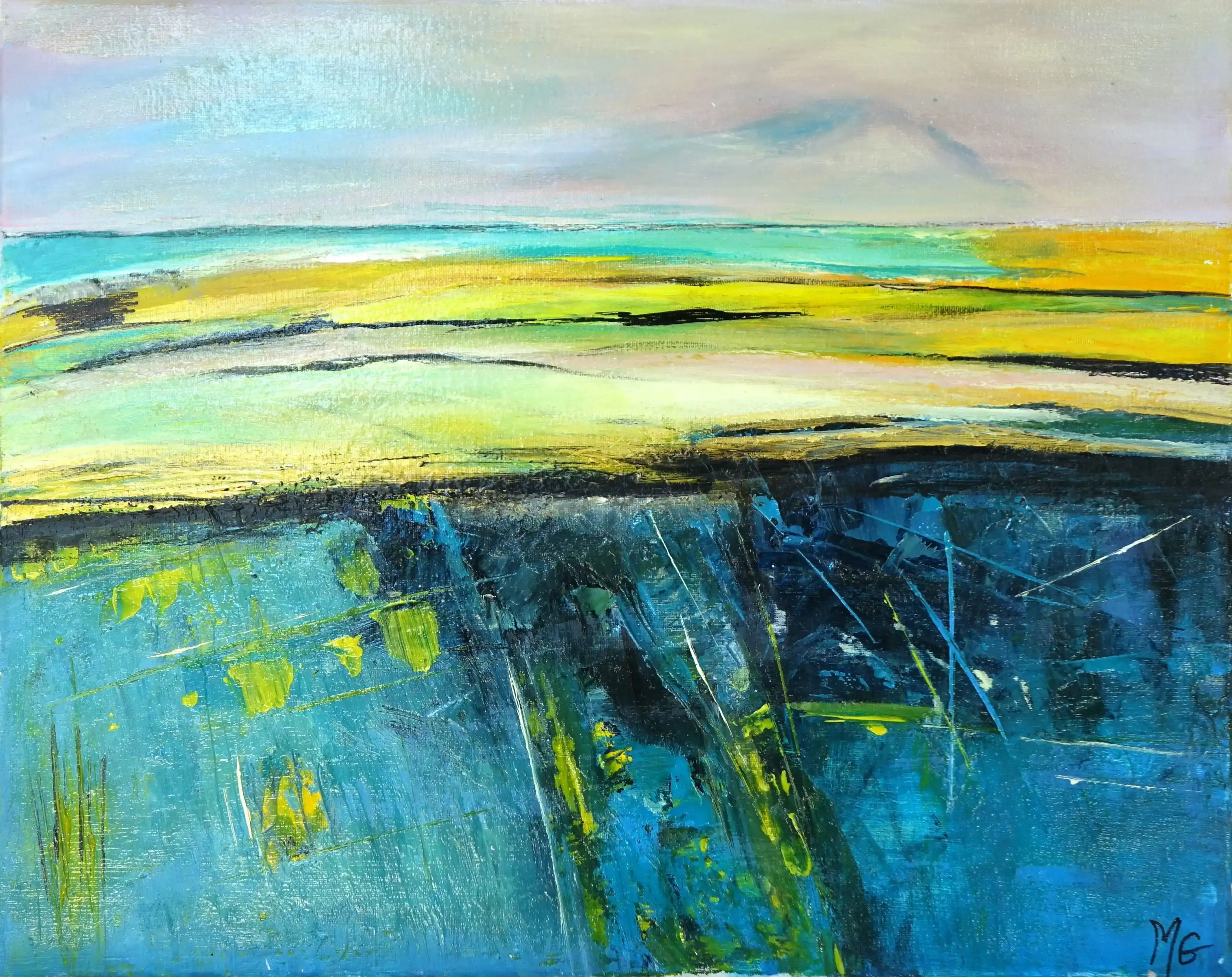 Tableau Vertige, acrylique 50 x 40 cm représentant le vertige d’une falaise.